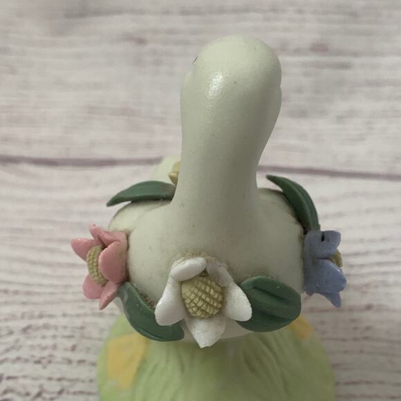 White Porcelain Duck or Goose Figurine with Flowers Grass Spring Easter 3"H - Picture 9 of 12